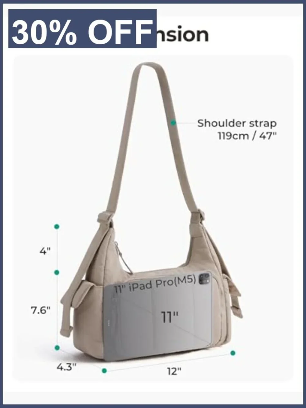 Puffer Crossbody Hobo Bag Fits iPad Wallet Phone Water-Resistant Adjustable